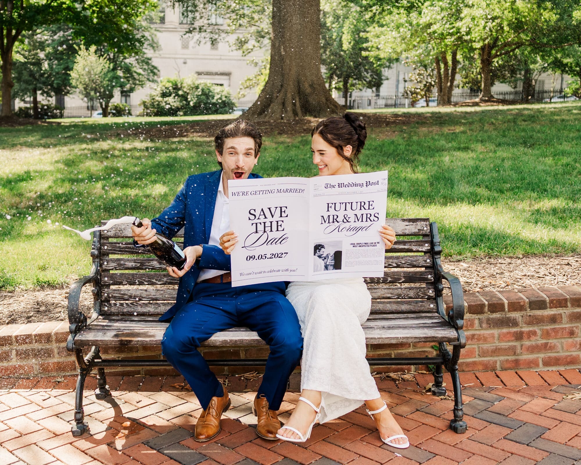 man and woman in Richmond City during their engagement session